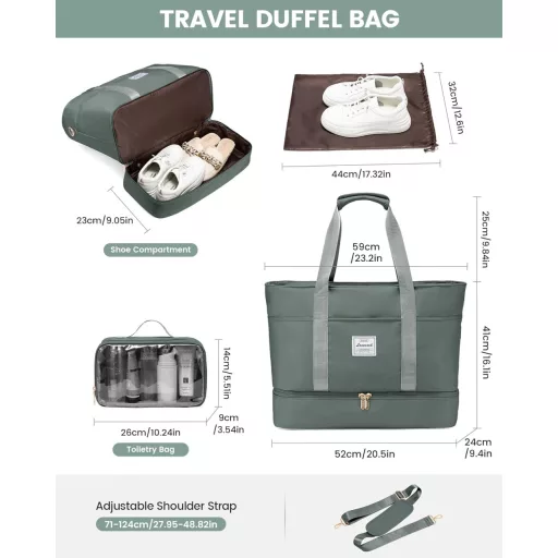 Cestovná taška LOVEVOOK pre ženy - Vodoodolná víkendová taška s priehradkou na topánky, rozmery príručnej batožiny Ryanair, vhodná do posilňovne, pôrodnice, sauny, čierna