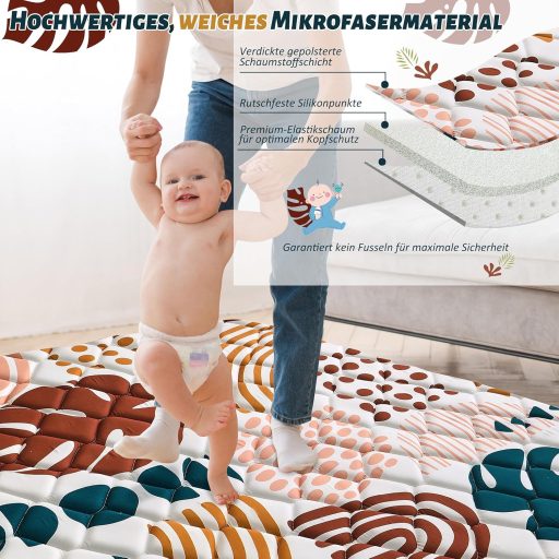 YBIKE Összehajtható Játszószőnyeg 150x150cm, Csúszásmentes Baba Crawling Mat Boho Leveles