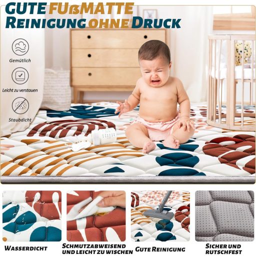 YBIKE Összehajtható Játszószőnyeg 150x150cm, Csúszásmentes Baba Crawling Mat Boho Leveles