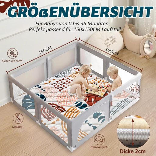 YBIKE Összehajtható Játszószőnyeg 150x150cm, Csúszásmentes Baba Crawling Mat Boho Leveles