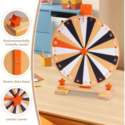 WDKXCN 37 cm-es Szerencsekerék 24 Rekesszel - Forgatható Játék Táblával és Filctollal - Fa Nyereménykerék Karneválokra, Partikra, Szójátékok