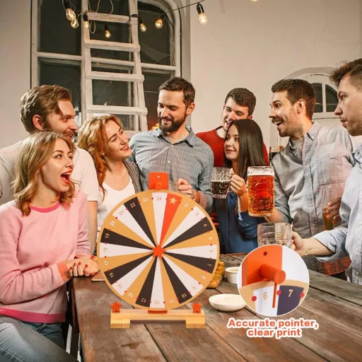 WDKXCN 37 cm-es Szerencsekerék 24 Rekesszel - Forgatható Játék Táblával és Filctollal - Fa Nyereménykerék Karneválokra, Partikra, Szójátékok