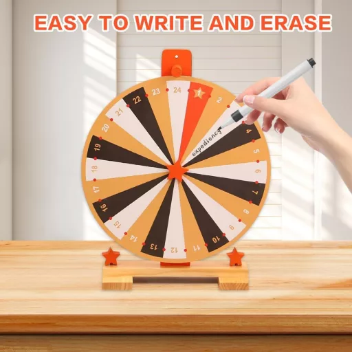 WDKXCN 37 cm-es Szerencsekerék 24 Rekesszel - Forgatható Játék Táblával és Filctollal - Fa Nyereménykerék Karneválokra, Partikra, Szójátékok