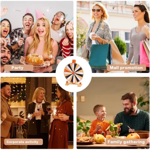 WDKXCN 37 cm-es Szerencsekerék 24 Rekesszel - Forgatható Játék Táblával és Filctollal - Fa Nyereménykerék Karneválokra, Partikra, Szójátékok
