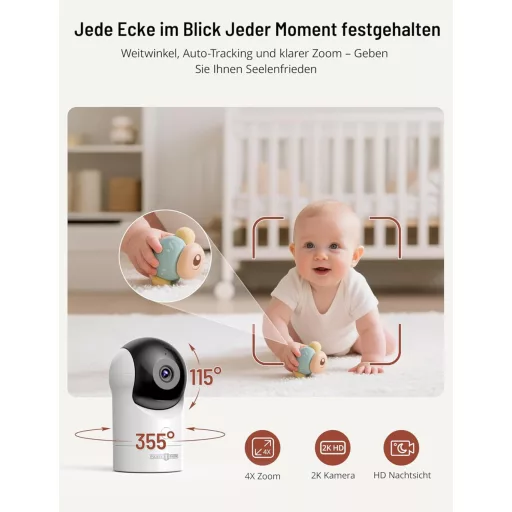 PARIS RHÔNE 2K Baby monitor s kamerom, 5" zaslonom, PTZ praćenjem i noćnim svjetlom