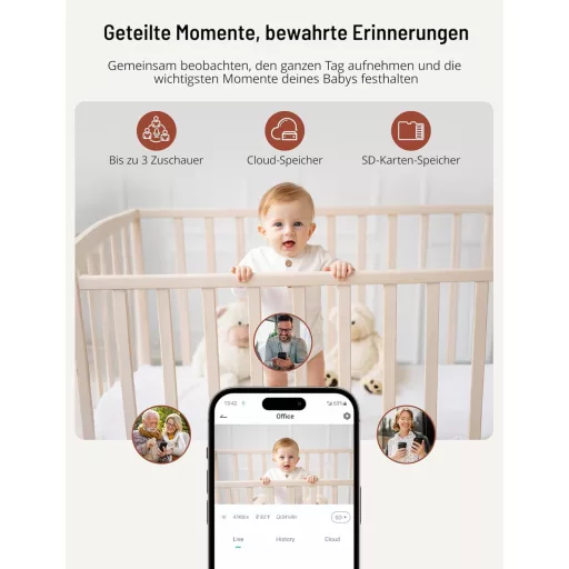 PARIS RHÔNE 2K Babamonitor Kamerával, 5" Kijelzővel, PTZ Követéssel és Éjszakai Fénnyel