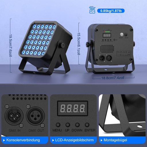 Starlitflow 54W RGBWA UV LED Par reflektor s batériou a diaľkovým ovládaním, disko párty svetlo