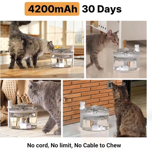 Veehoo Vezeték Nélküli Macska Ivófontána 1.8L Mozgásérzékelős Akkumulátoros
