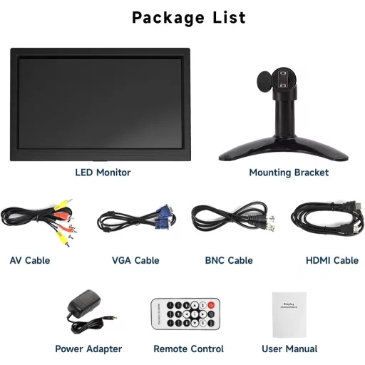 podofo 11,6" Hordozható Monitor 1920x1080 Full HD IPS Kijelző - HDMI/VGA/BNC/AV Csatlakozás, Beépített Hangszóró, PC/Raspberry Pi Kompatibil
