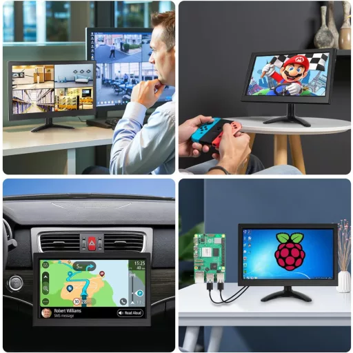 podofo 11,6" Hordozható Monitor 1920x1080 Full HD IPS Kijelző - HDMI/VGA/BNC/AV Csatlakozás, Beépített Hangszóró, PC/Raspberry Pi Kompatibil