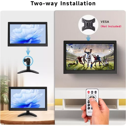 podofo 11,6" Hordozható Monitor 1920x1080 Full HD IPS Kijelző - HDMI/VGA/BNC/AV Csatlakozás, Beépített Hangszóró, PC/Raspberry Pi Kompatibil