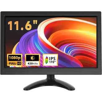   podofo 11,6" Hordozható Monitor 1920x1080 Full HD IPS Kijelző - HDMI/VGA/BNC/AV Csatlakozás, Beépített Hangszóró, PC/Raspberry Pi Kompatibil