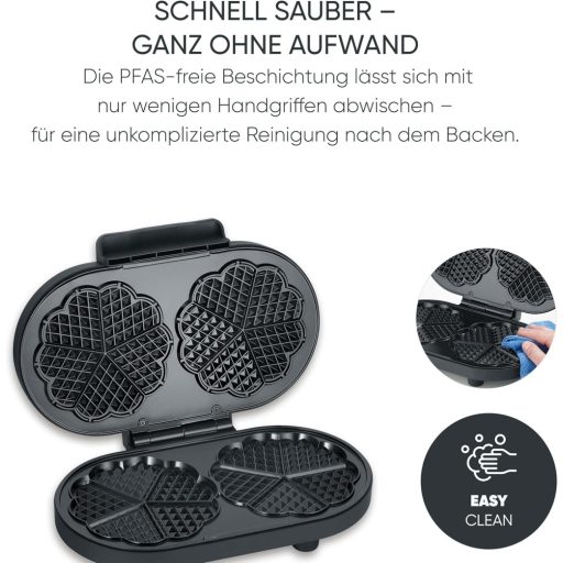 SEVERIN Duo gofrisütő szív alakú gofrihoz, 1200W, PFAS-mentes bevonat, matt fekete