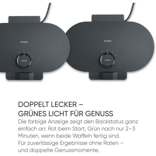 SEVERIN Duo gofrisütő szív alakú gofrihoz, 1200W, PFAS-mentes bevonat, matt fekete