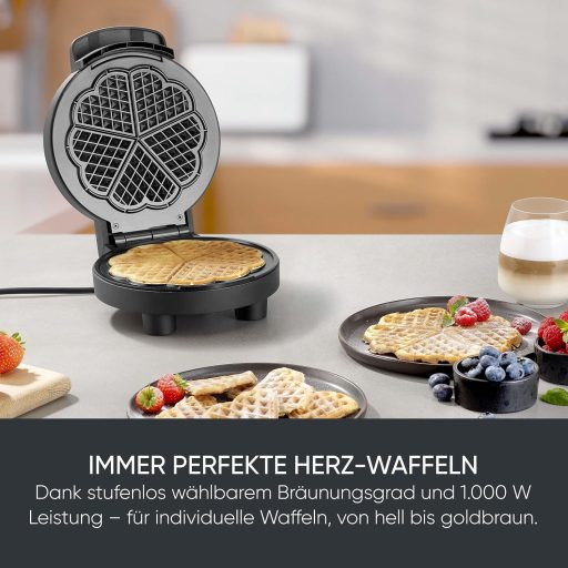 SEVERIN szív alakú gofrisütő PFAS-mentes bevonattal, 1000W, fekete/rozsdamentes acél