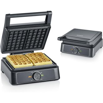   SEVERIN WA 2130 négyzet alakú gofrisütő kerámia bevonattal, 1600W, fekete-rozsdamentes acél