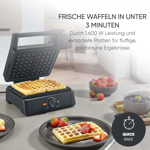 SEVERIN WA 2130 négyzet alakú gofrisütő kerámia bevonattal, 1600W, fekete-rozsdamentes acél