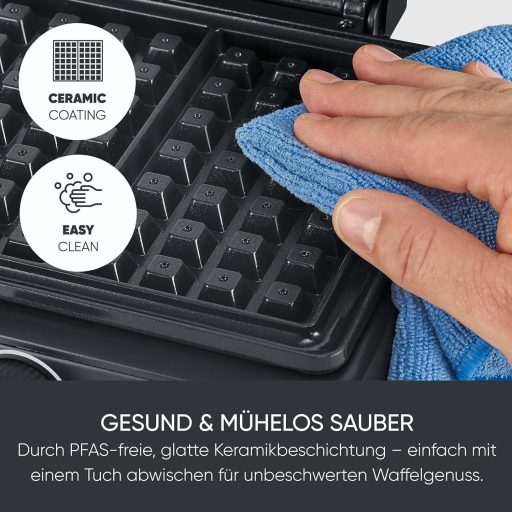 SEVERIN WA 2130 négyzet alakú gofrisütő kerámia bevonattal, 1600W, fekete-rozsdamentes acél