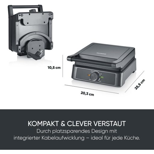 SEVERIN WA 2130 négyzet alakú gofrisütő kerámia bevonattal, 1600W, fekete-rozsdamentes acél