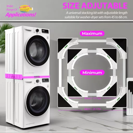 WusyStore Mosógép és Szárítógép Alátét Szett, Állítható Mélység 45-68 cm, Fehér