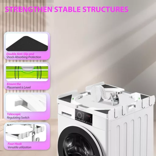 WusyStore Mosógép és Szárítógép Alátét Szett, Állítható Mélység 45-68 cm, Fehér