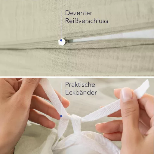 Lenjerie de pat Dreamzie din bumbac 200x200 cm cu fermoar, 2 fețe de pernă, bej