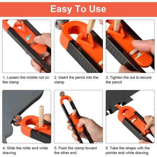 Șablon de contur Helweet cu blocare, 2 bucăți, pentru măsurarea și copierea lemnului