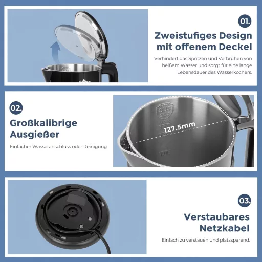 Bear 1.7L Elektromos Vízforraló 6 Hőmérséklet Beállítás Rozsdamentes Acél