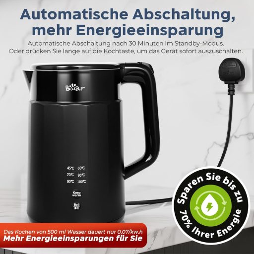 Bear 1.7L Elektromos Vízforraló 6 Hőmérséklet Beállítás Rozsdamentes Acél