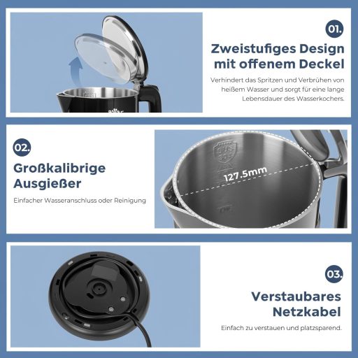 Bear 1.7L Elektromos Vízforraló 6 Hőmérséklet Beállítás Rozsdamentes Acél