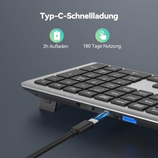 TECKNET Bluetooth Billentyűzet Vezeték Nélküli, Újratölthető 4 Eszközhöz, Német QWERTZ Kiosztás