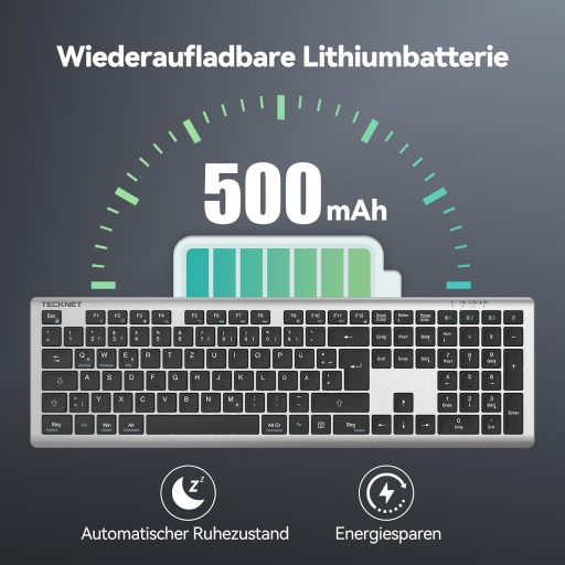TECKNET Bluetooth Billentyűzet Vezeték Nélküli, Újratölthető 4 Eszközhöz, Német QWERTZ Kiosztás