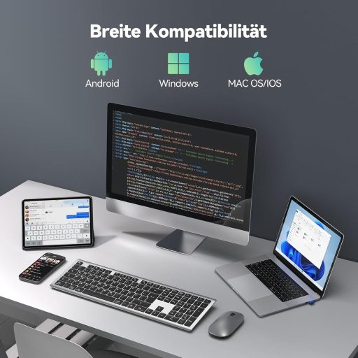 TECKNET Bluetooth Billentyűzet Vezeték Nélküli, Újratölthető 4 Eszközhöz, Német QWERTZ Kiosztás