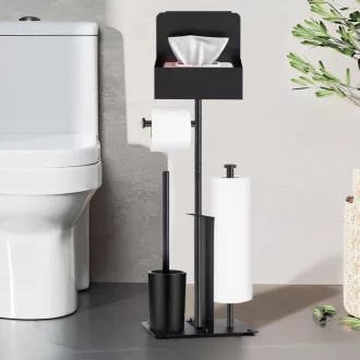   HISAMGO Álló WC-papír tartó kefe szett rozsdamentes acél fekete