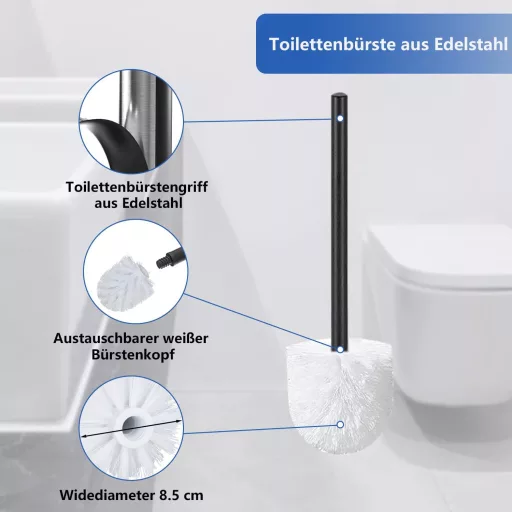 HISAMGO Álló WC-papír tartó kefe szett rozsdamentes acél fekete