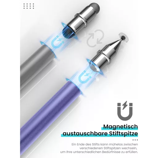 Stilus magnetic 3-în-1 MEKO gri/mov pentru iPhone, iPad, Samsung, Huawei