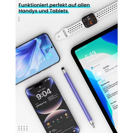 Stilus magnetic 3-în-1 MEKO gri/mov pentru iPhone, iPad, Samsung, Huawei