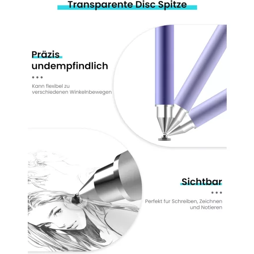 Stilus magnetic 3-în-1 MEKO gri/mov pentru iPhone, iPad, Samsung, Huawei
