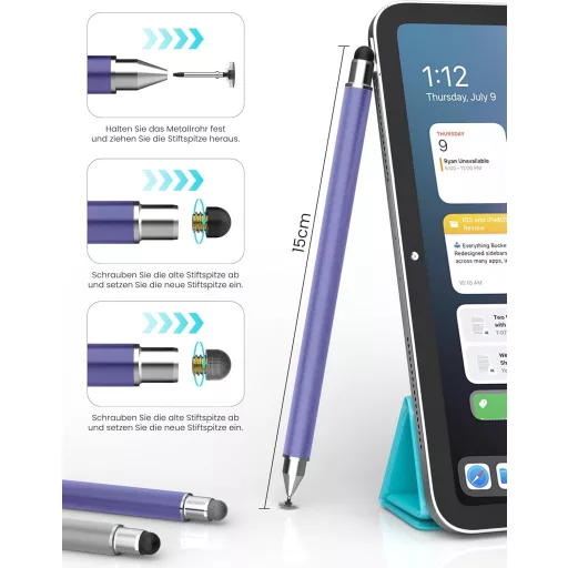 Stilus magnetic 3-în-1 MEKO gri/mov pentru iPhone, iPad, Samsung, Huawei