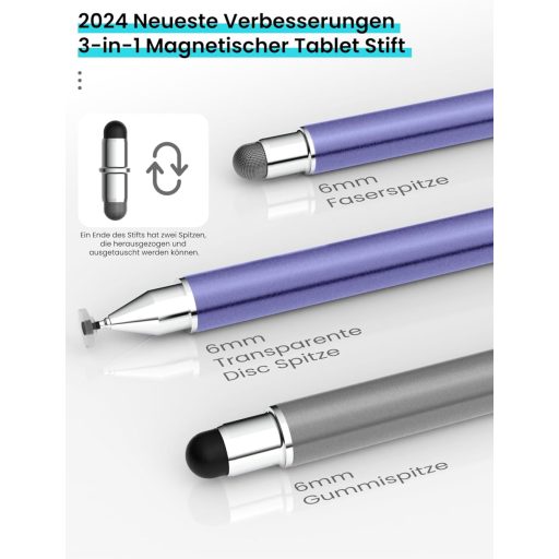 MEKO 3az1-ben mágneses stylus toll szürke/lila iPhone iPad Samsung Huawei