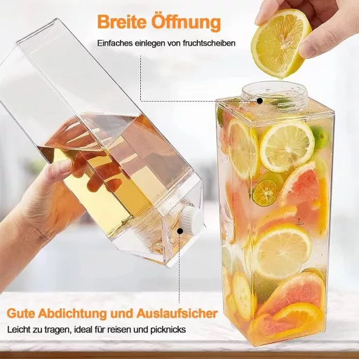 Yudobliss 1000ml Tejkarton Palack 2db Átlátszó Újrahasználható Italtartó