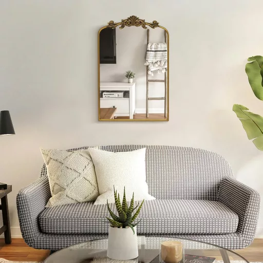 Awhtixbo Barokk Tükör Arany Félkör 60x90cm Vintage Fali Dekoráció