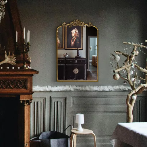 Awhtixbo Barokk Tükör Arany Félkör 60x90cm Vintage Fali Dekoráció