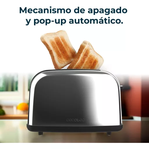 Cecotec Toastin' time 850 Inox Essential függőleges kenyérpirító 850W, dupla hosszú nyílás, automata kikapcsolás