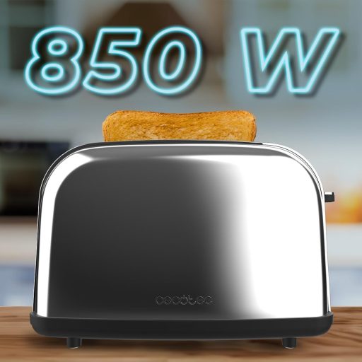 Cecotec Toastin' time 850 Inox Essential függőleges kenyérpirító 850W, dupla hosszú nyílás, automata kikapcsolás