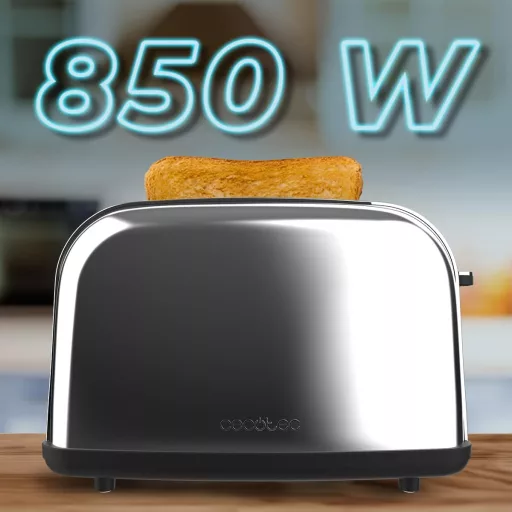 Cecotec Toastin' time 850 Inox Essential függőleges kenyérpirító 850W, dupla hosszú nyílás, automata kikapcsolás