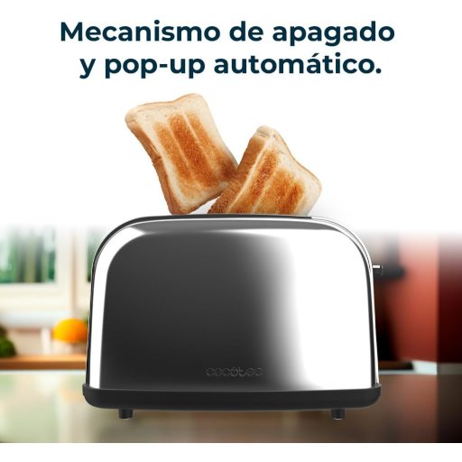 Cecotec Toastin' time 850 Inox Essential függőleges kenyérpirító 850W, dupla hosszú nyílás, automata kikapcsolás