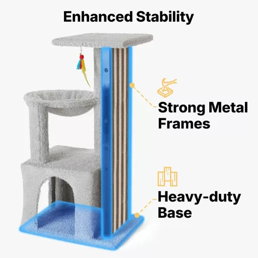 Veehoo 90 cm vysoké škrabadlo pre mačky, viacúrovňová mačacia veža na škrabanie a odpočinok