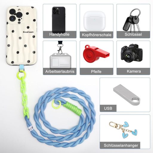 VOSSOT Univerzális Telefontartó Pánt - Fonott Csuklópánt és Nyakpánt Mobiltelefonhoz, Divatos Karkötő Stílusú Telefon Lánc Kiegészítő