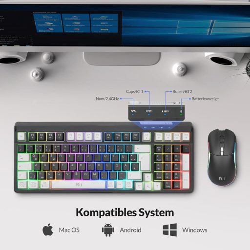 Set tastatură și mouse wireless pentru gaming Rii, Bluetooth 2.4GHz, iluminare LED